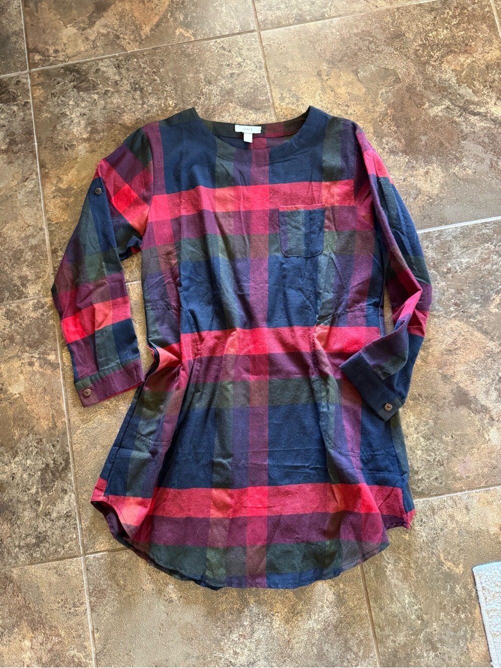 J. Crew Plaid Tunic Dress in Navy and Red Plaid Size S/M